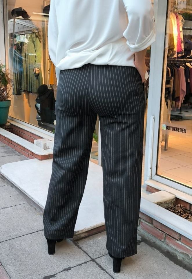 Çizgili Pantolon Siyah