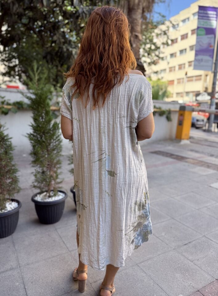 Clara İtalyan Çiçekli Elbise Bej