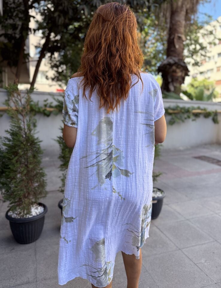 Clara İtalyan Çiçekli Elbise Beyaz