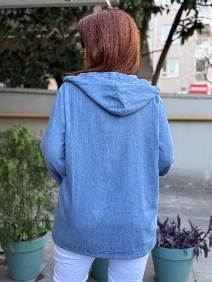 Tencel Kapüşonlu Kot Gömlek