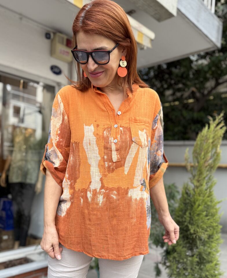 Menekşe İtalyan Gömlek Turuncu