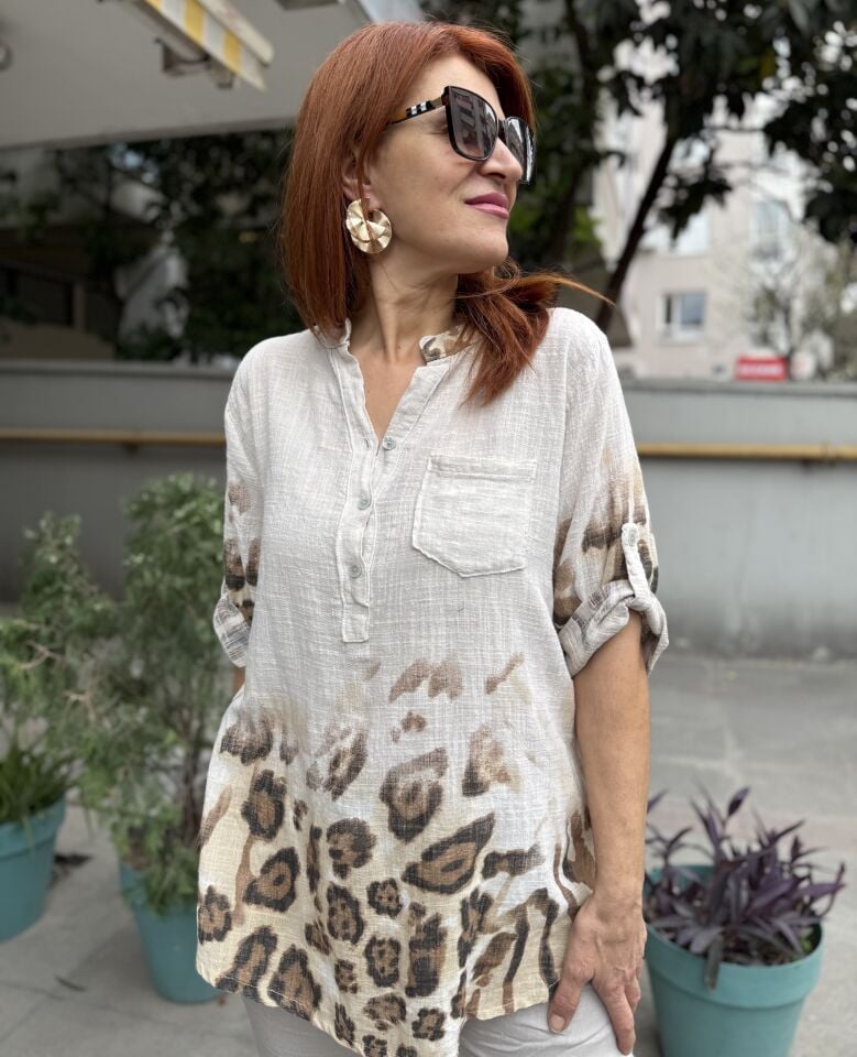 RM- İtalyan Leopar Gömlek Bej
