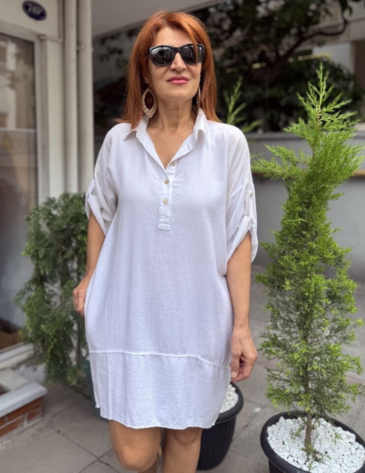 Jackie Pamuk Elbise/Tunik Beyaz