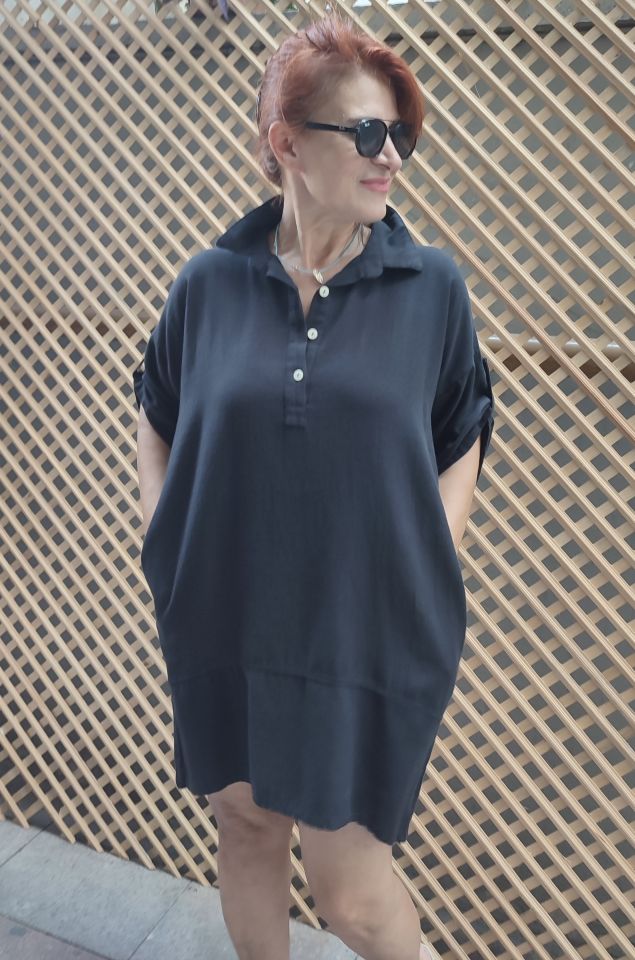 Jackie Pamuk Elbise/Tunik Siyah