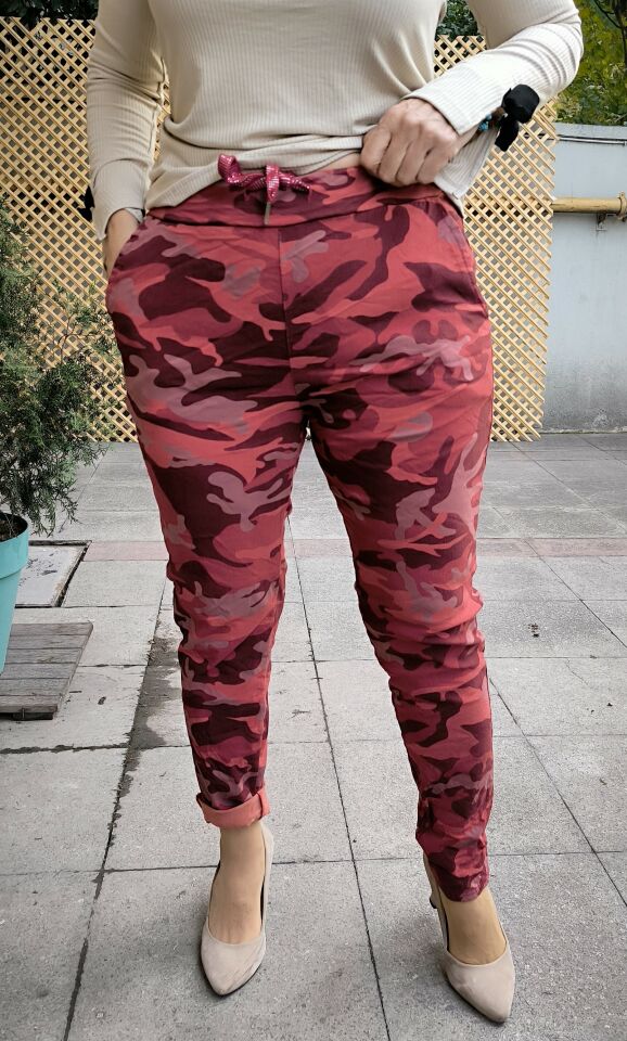 İtalyan Kamuflaj Pantolon Bordo