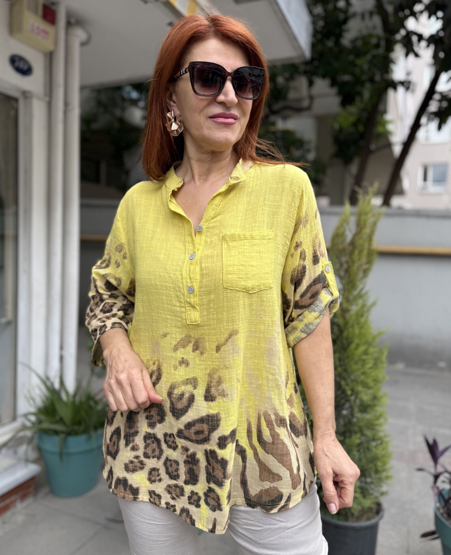 İtalyan Leopar Gömlek Sarı