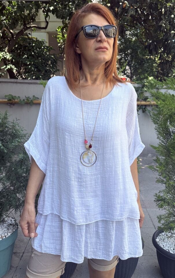 Clara İtalyan Kolyeli Bluz Beyaz