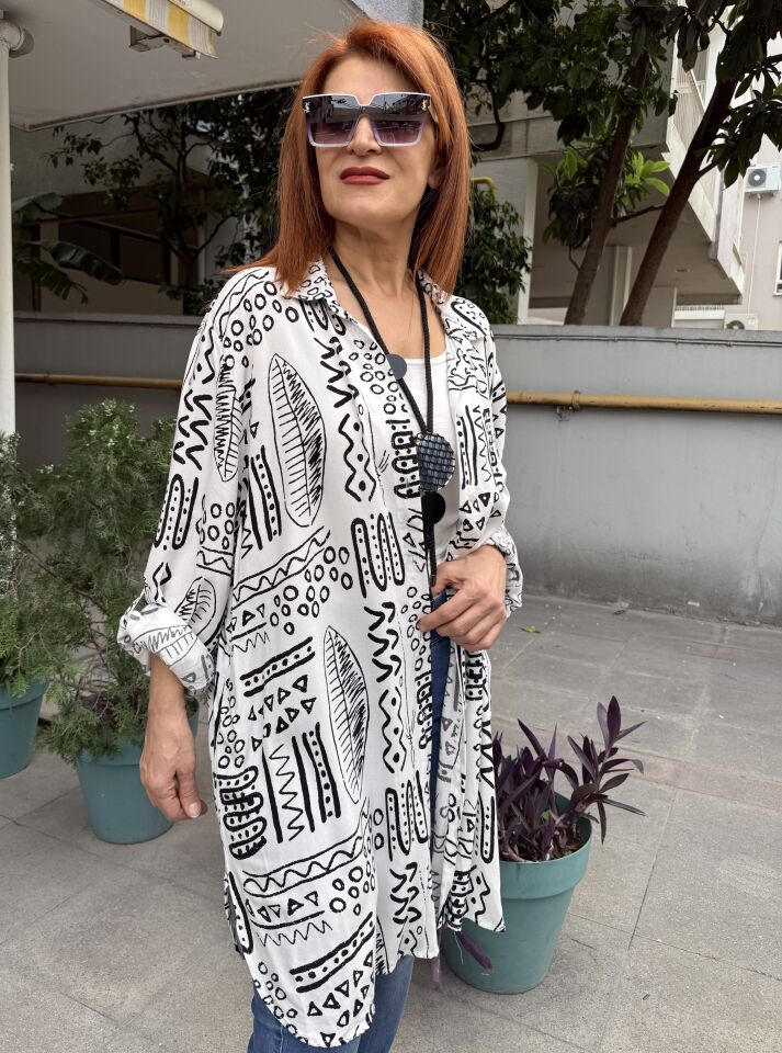 Viskon Tunik Siyah/Beyaz Desenli