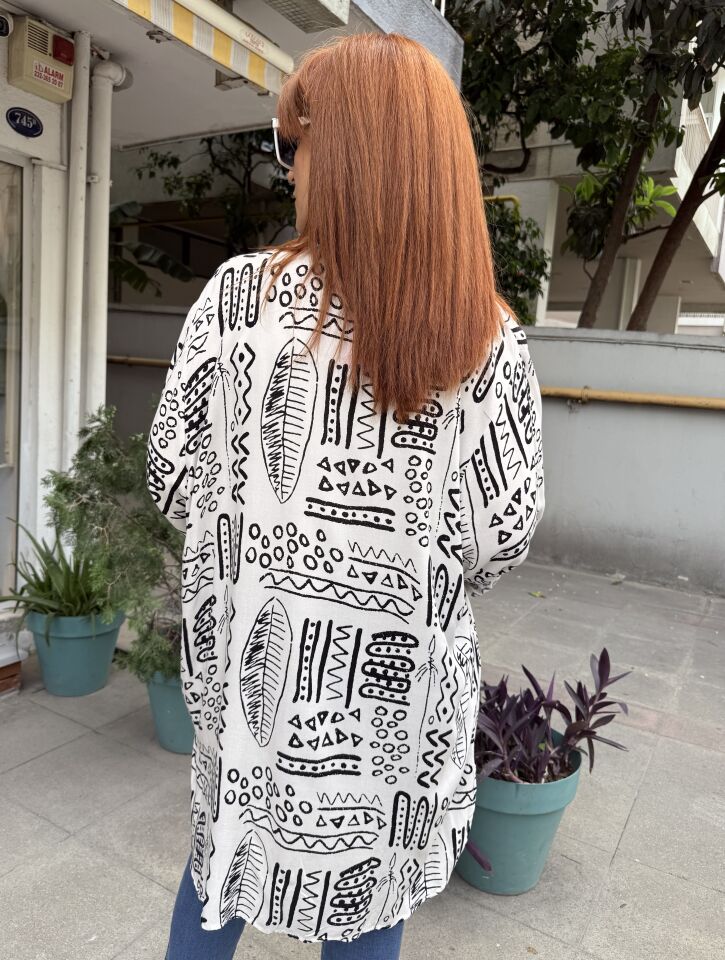 Viskon Tunik Siyah/Beyaz Desenli