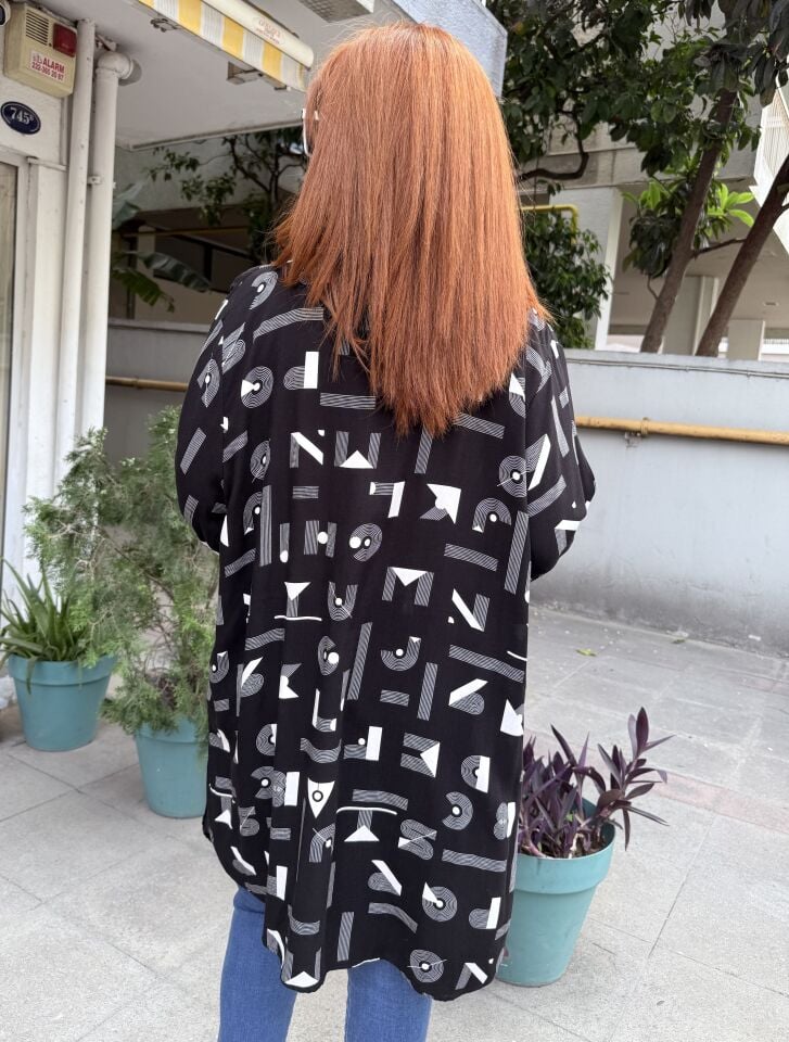 Viskon Tunik Geometrik Siyah