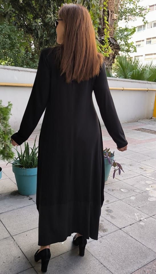 Düğme Detaylı Viskon Elbise Siyah