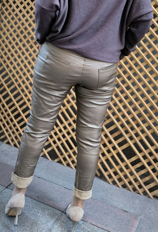 İtalyan Deri Pantolon Gold