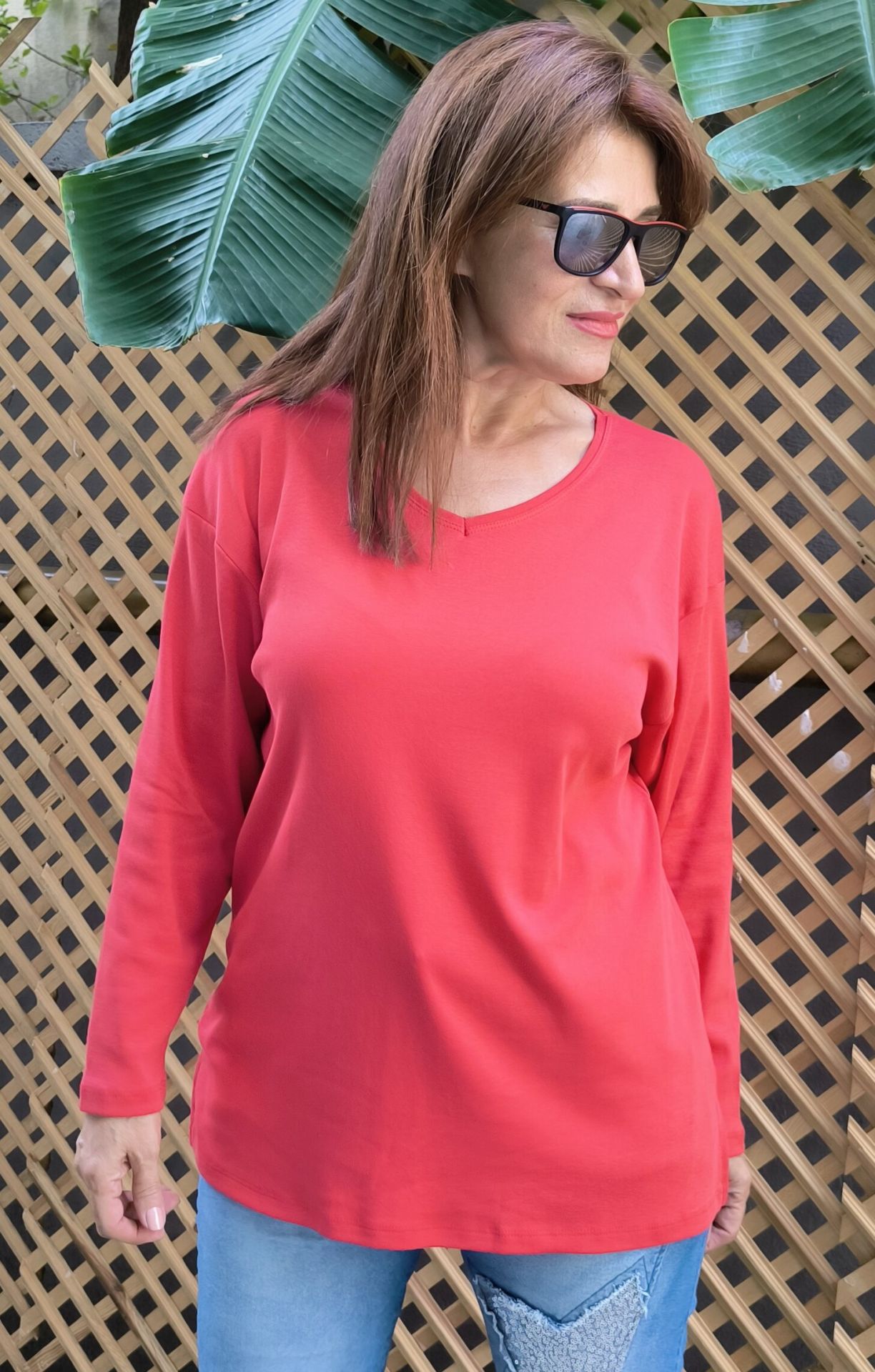 Organik Pamuk Basic Bluz Kırmızı