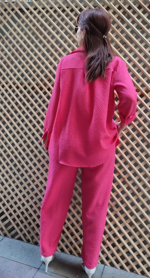 Gofre Gömlek/Pantolon Takım Pembe