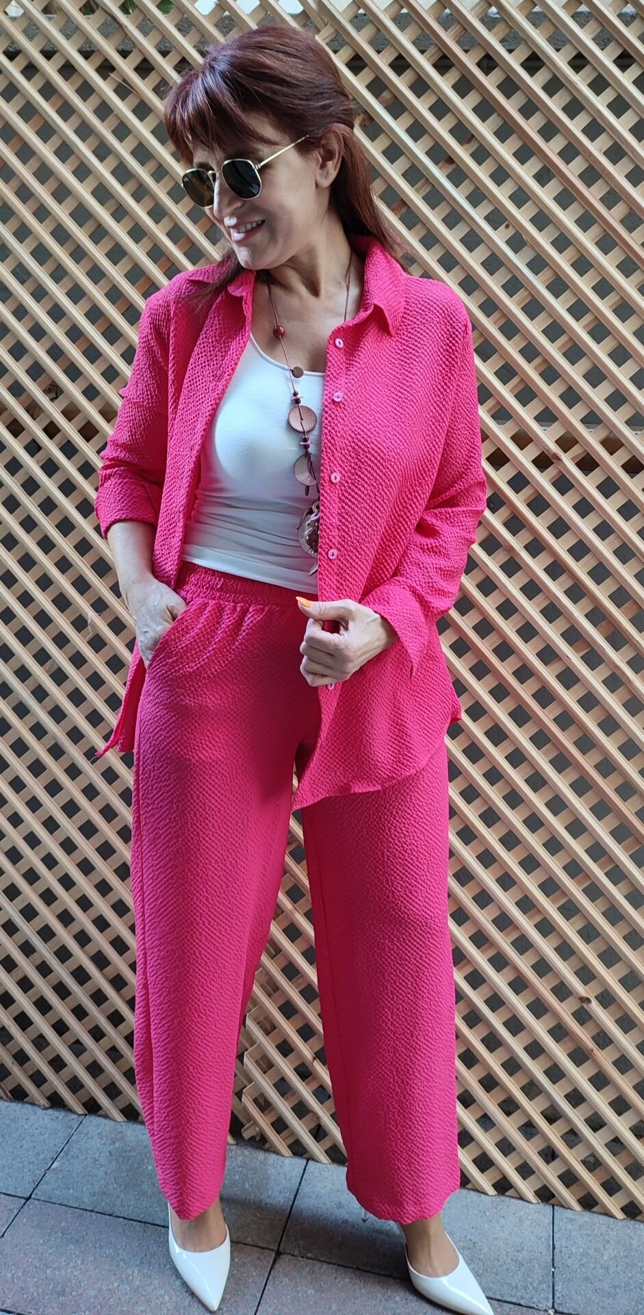 Gofre Gömlek/Pantolon Takım Pembe