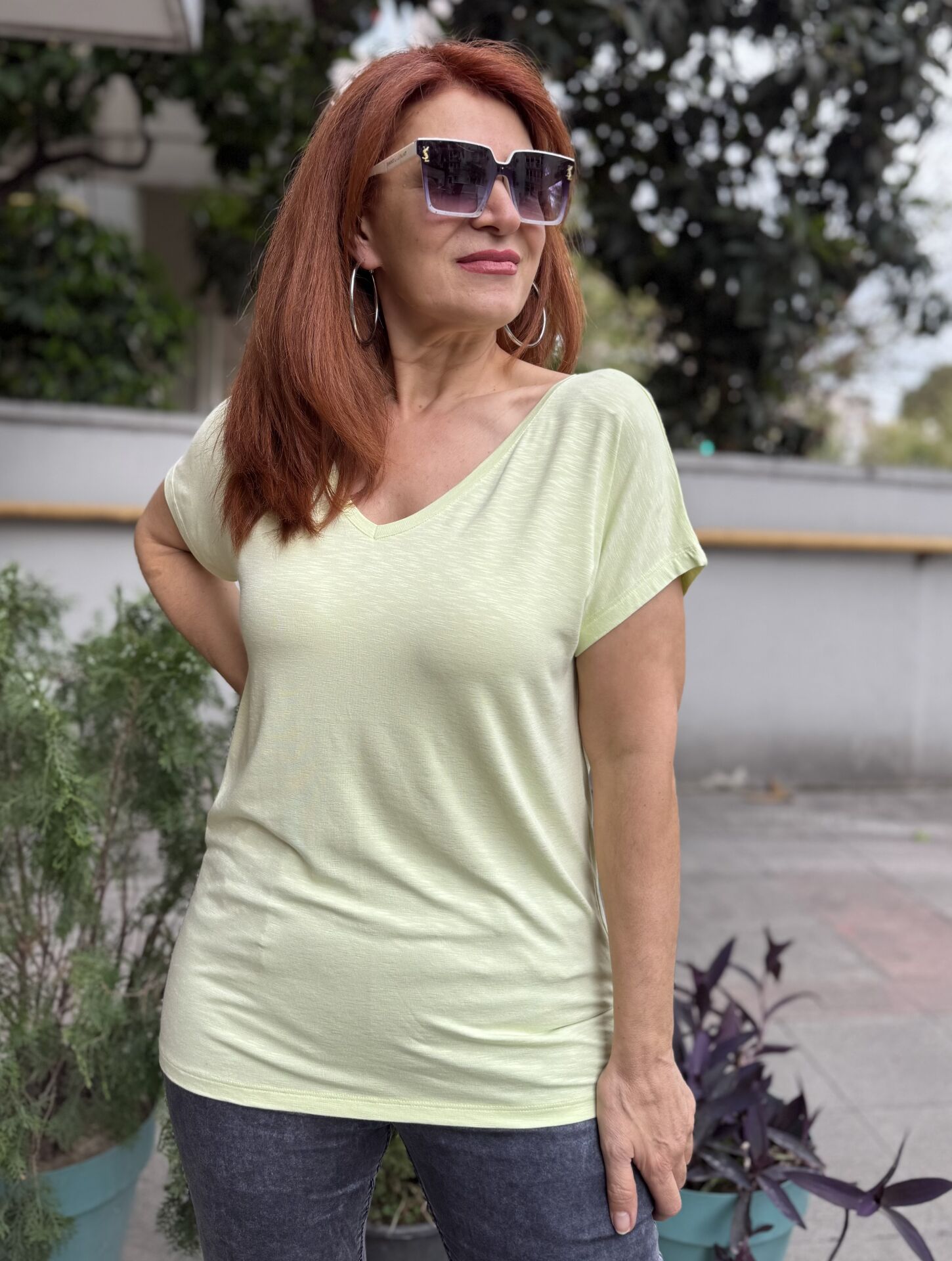 NCD- Viskon Ön Arka V Tişört Lime