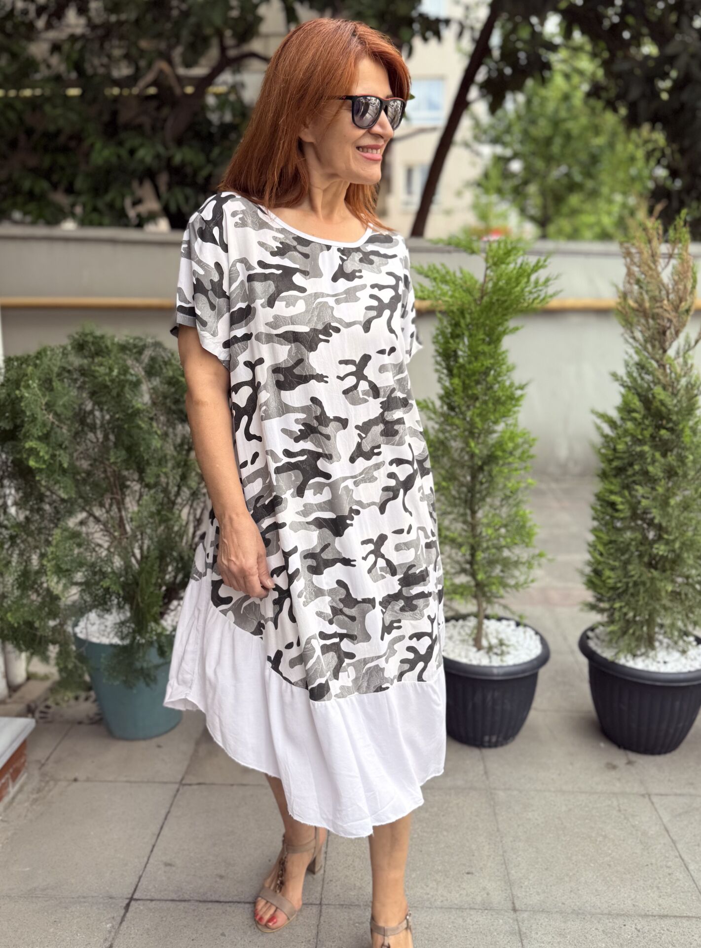 İtalyan Kamuflaj Elbise Beyaz