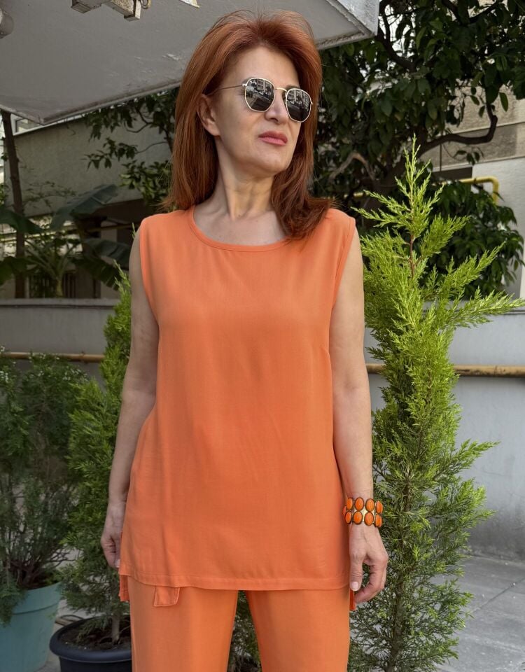 Viskon Kolsuz Bluz Turuncu