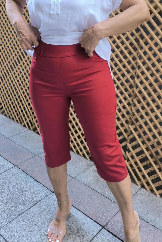 Likralı Kumaş Kapri Çizgili Kırmızı
