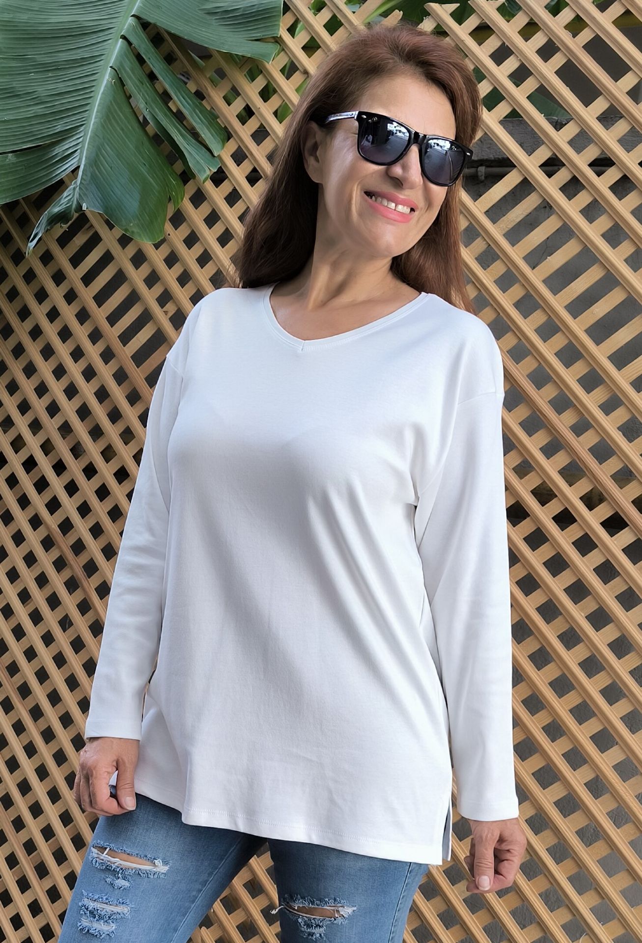 Organik Pamuk Basic Bluz Beyaz