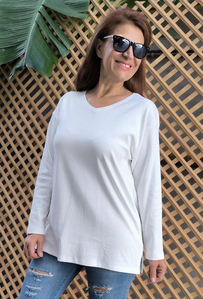 Organik Pamuk Basic Bluz Beyaz
