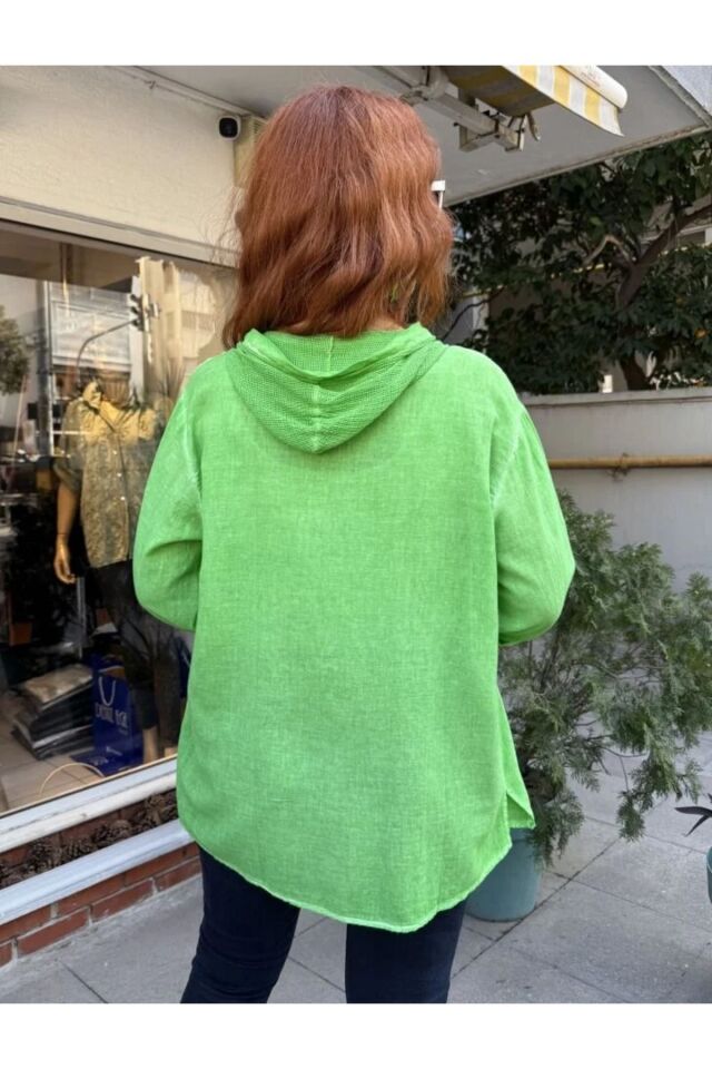 Fileli Kapüşonlu Gömlek/Ceket Yeşil