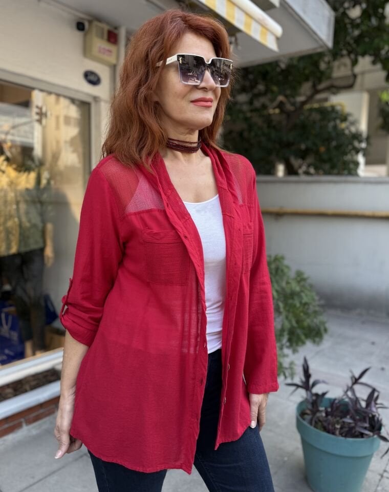 Fileli Gömlek/Ceket Kırmızı