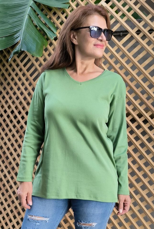 Organik Pamuk Basic Bluz Çimen Yeşil