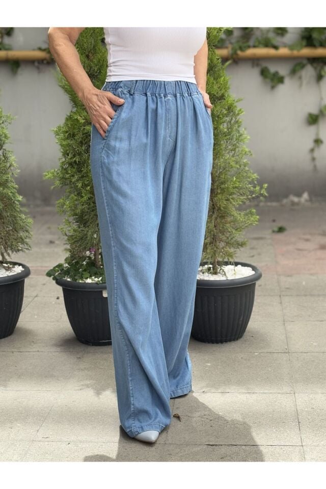 Liyosel Dökümlü Kot Pantolon Orta Mavi