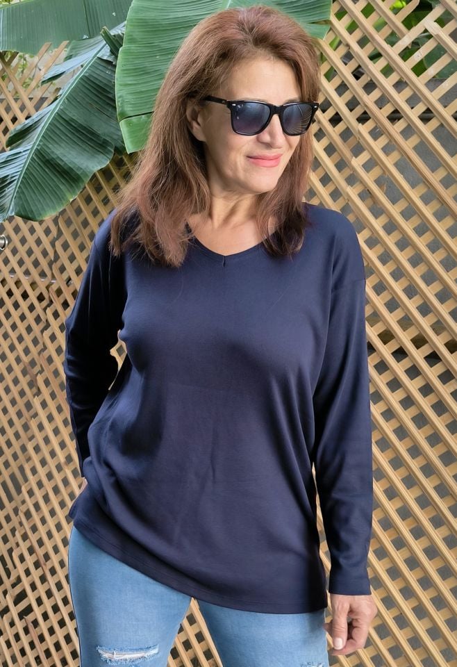 Organik Pamuk Basic Bluz Lacivert