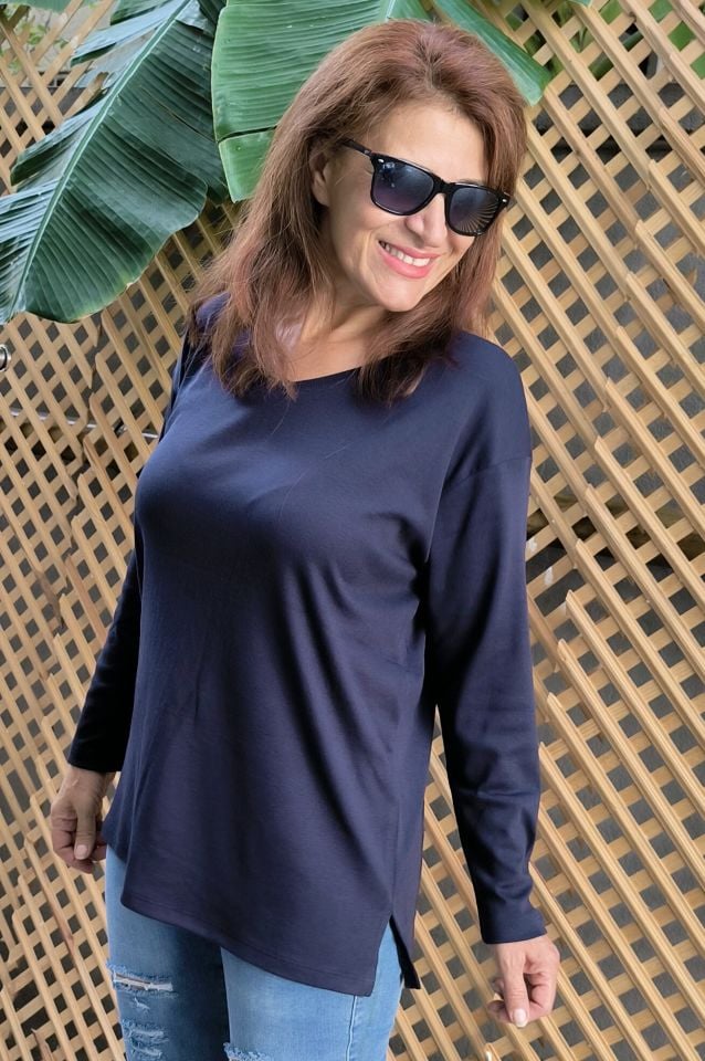 Organik Pamuk Basic Bluz Lacivert