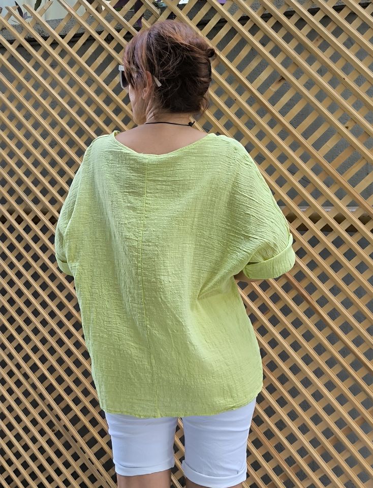 İtalyan Pamuk Keten Bluz Lime