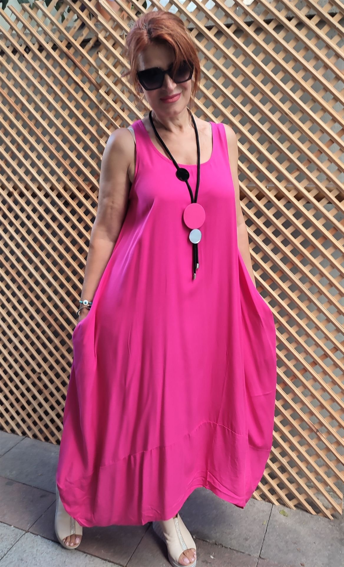 L-Toscana Viskon Elbise Pembe