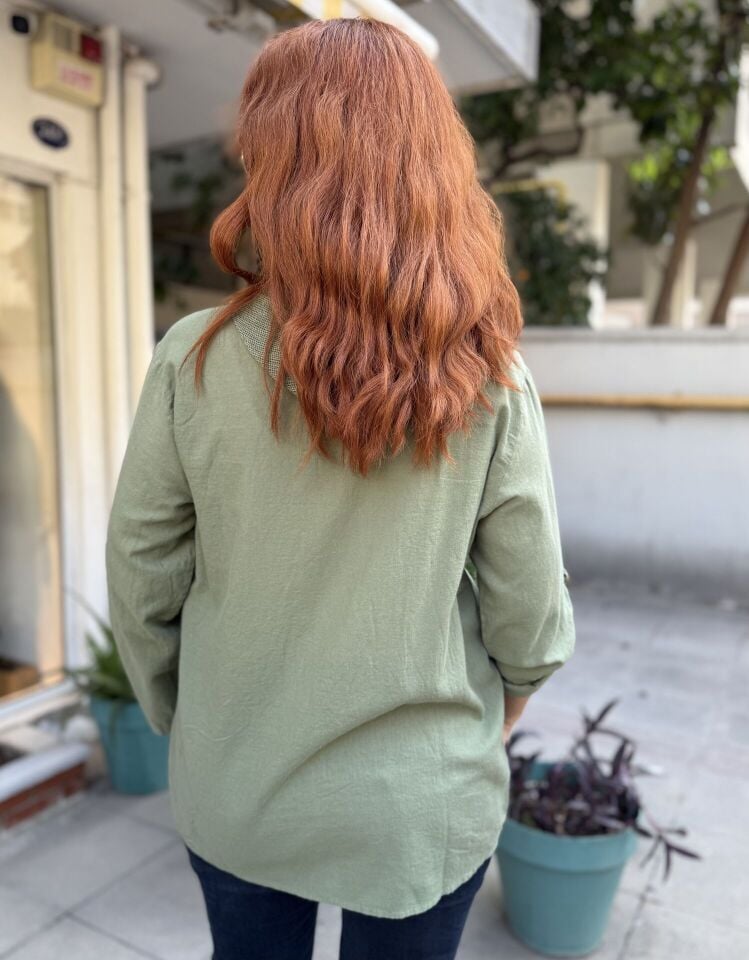 Fileli Kapüşonlu Gömlek/Ceket Haki
