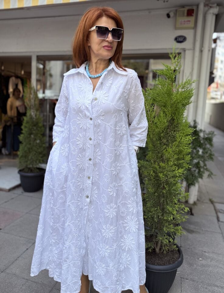 İtalyan Güpür Elbise Beyaz