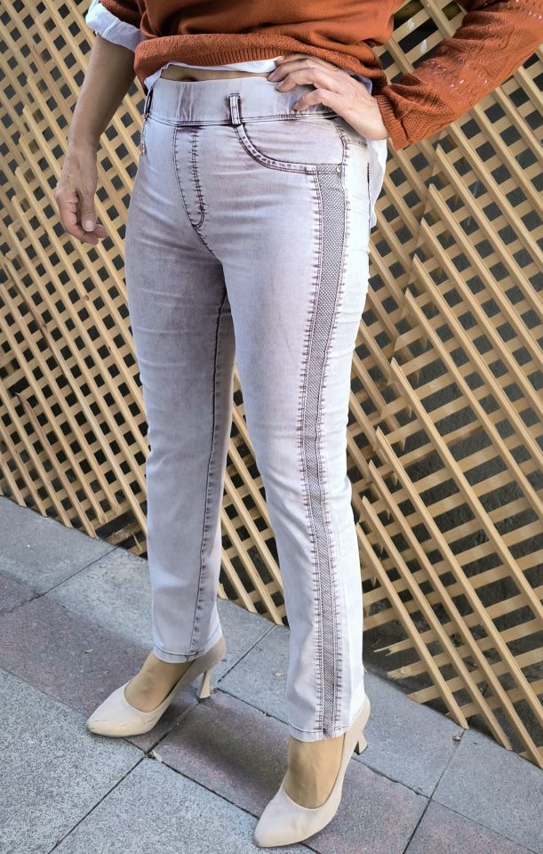 Taşlamalı Şeritli Pantolon Gri