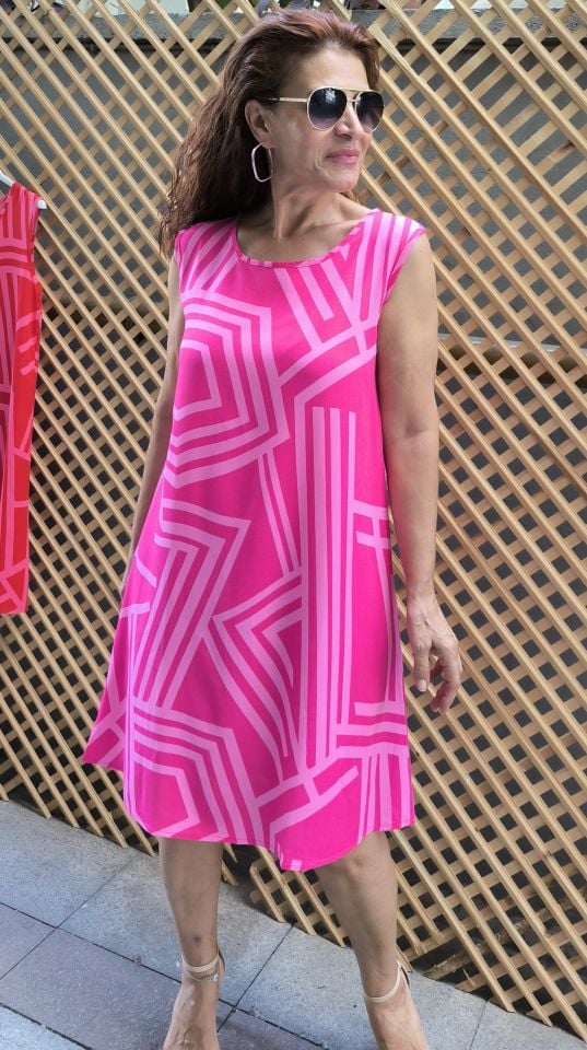 NATUREL Line Kolsuz Viskon Elbise Pembe