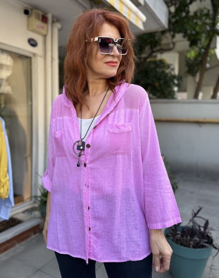 Fileli Gömlek/Ceket Pembe