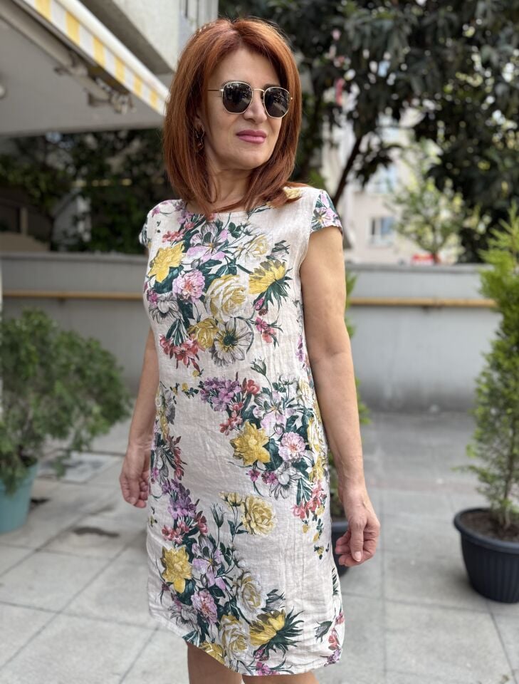 Rosalinda İtalyan Keten Elbise Bej