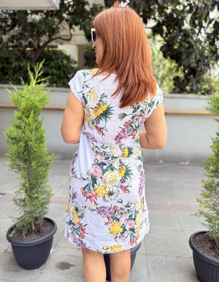 Rosalinda İtalyan Keten Elbise Beyaz