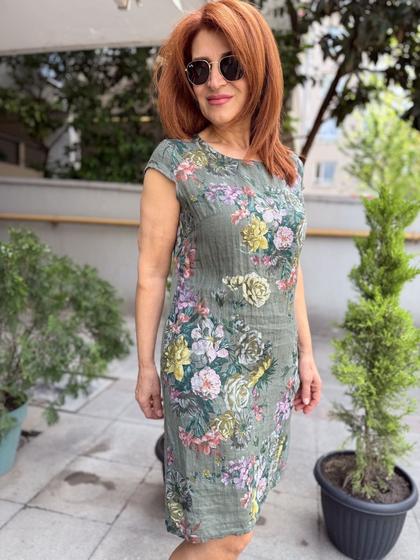 Rosalinda İtalyan Keten Elbise Haki