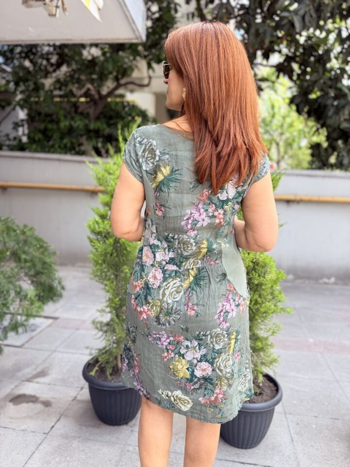 Rosalinda İtalyan Keten Elbise Haki