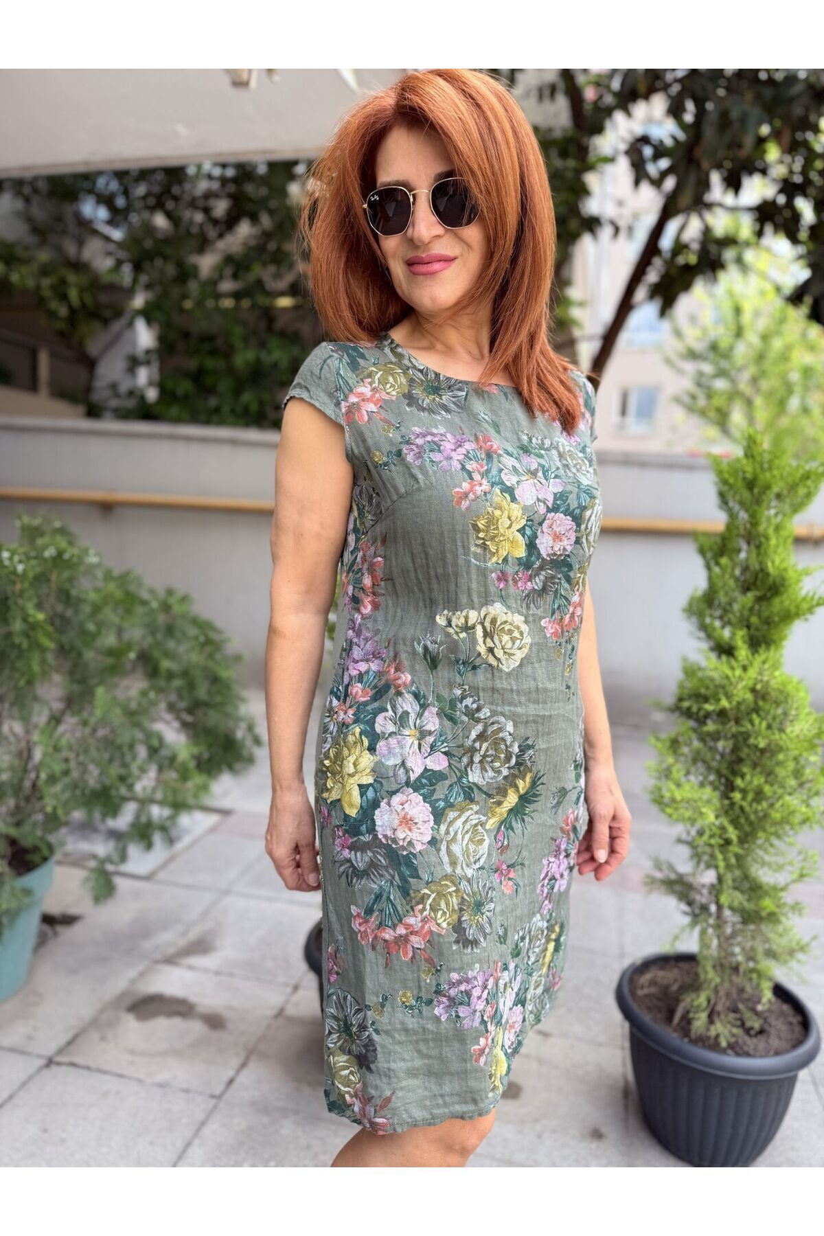 Rosalinda İtalyan Keten Elbise Haki