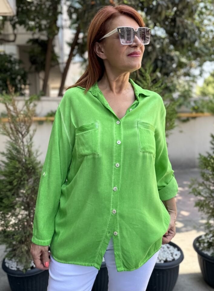 Viskon Tencel Gömlek Yeşil
