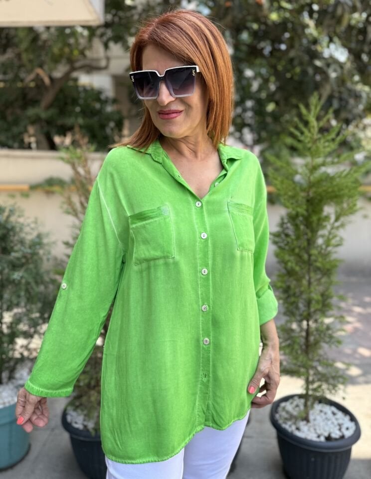 Viskon Tencel Gömlek Yeşil