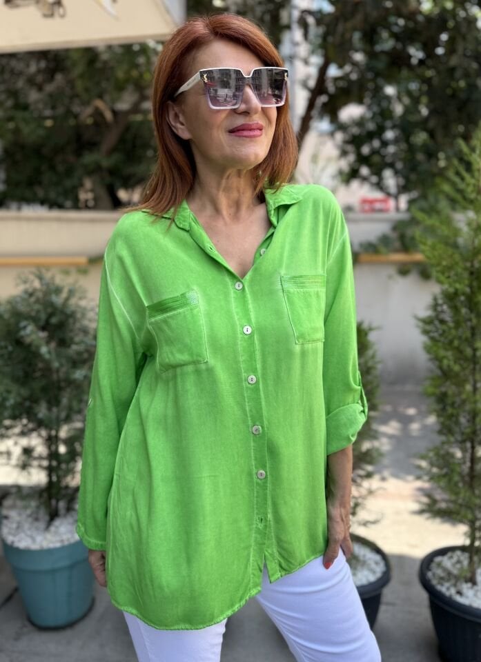 Viskon Tencel Gömlek Yeşil