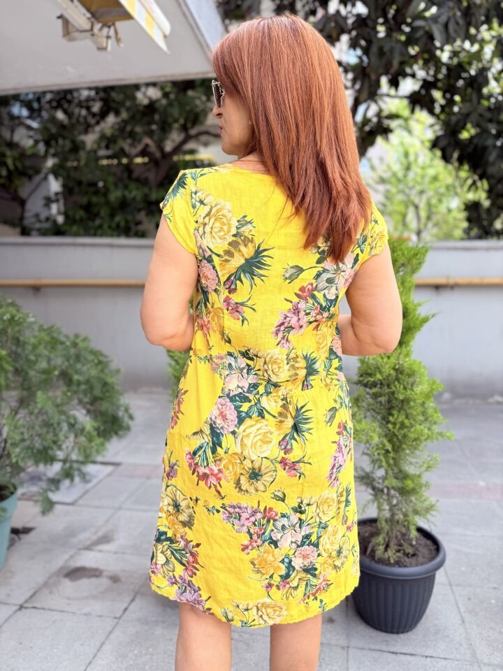 Rosalinda İtalyan Keten Elbise Sarı