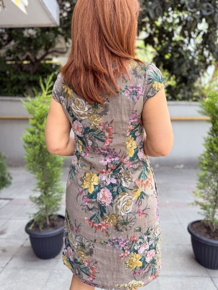Rosalinda İtalyan Keten Elbise Vizon