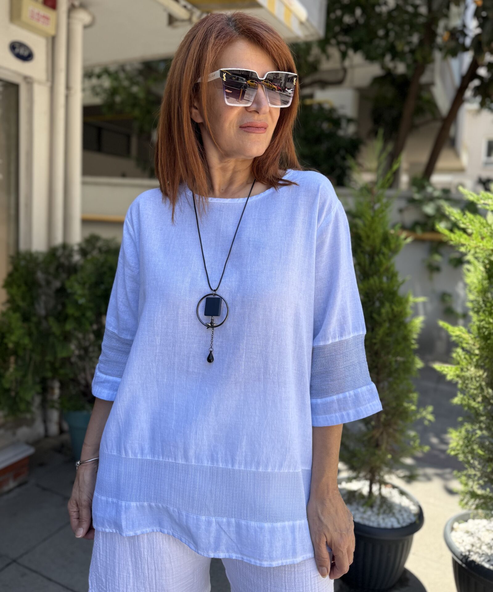 File Detaylı Pamuk Bluz Bebe Mavi