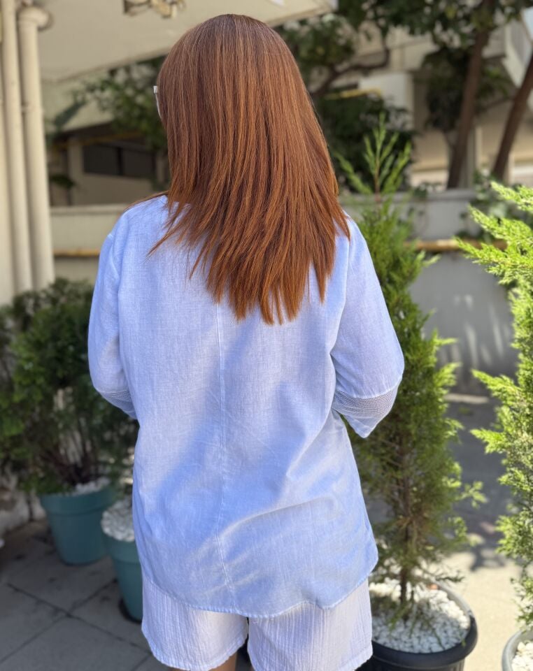 File Detaylı Pamuk Bluz Bebe Mavi